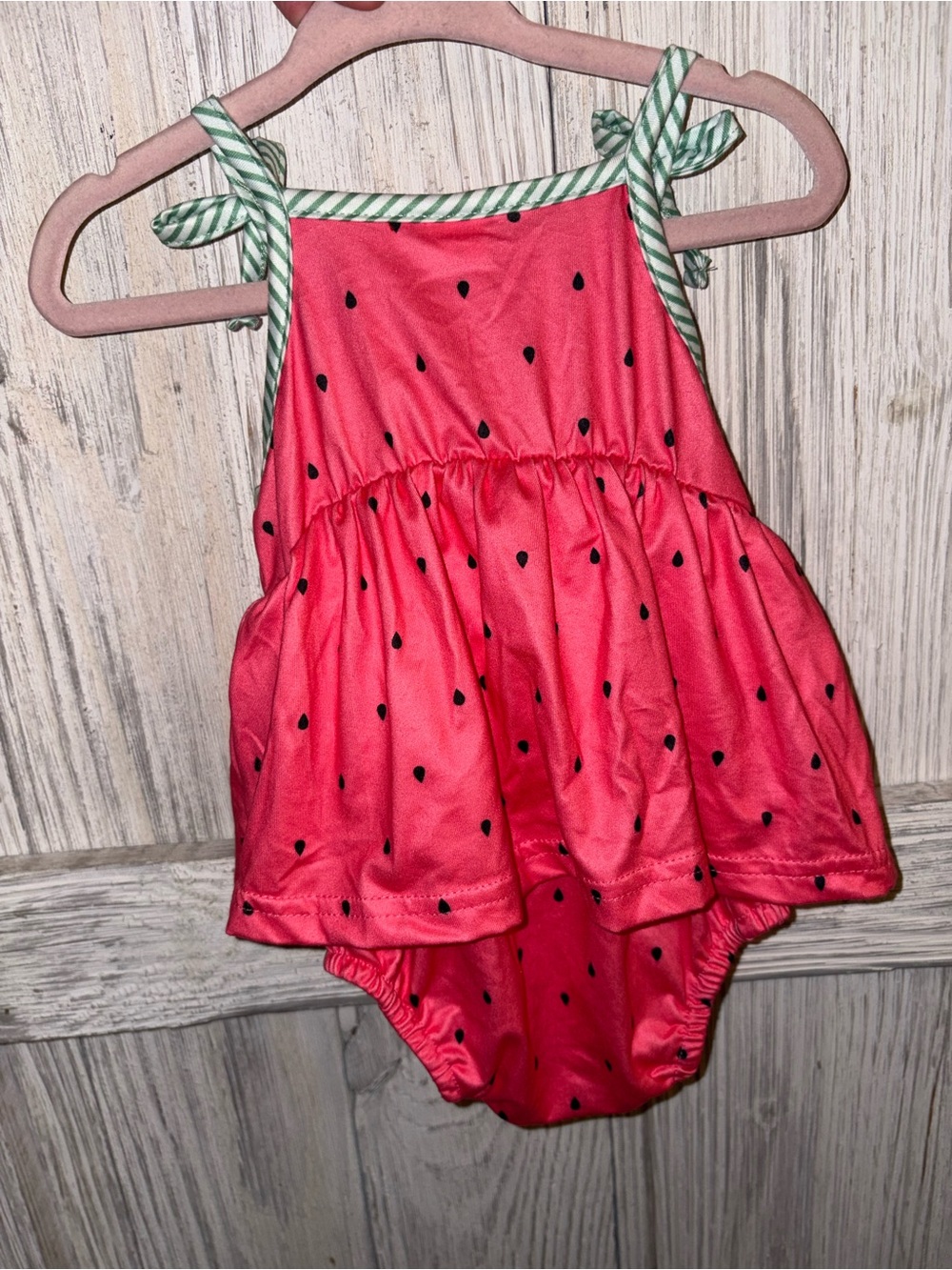 Pink Watermelon Print Baby Dress with Green Trim - Picture 6 of 8